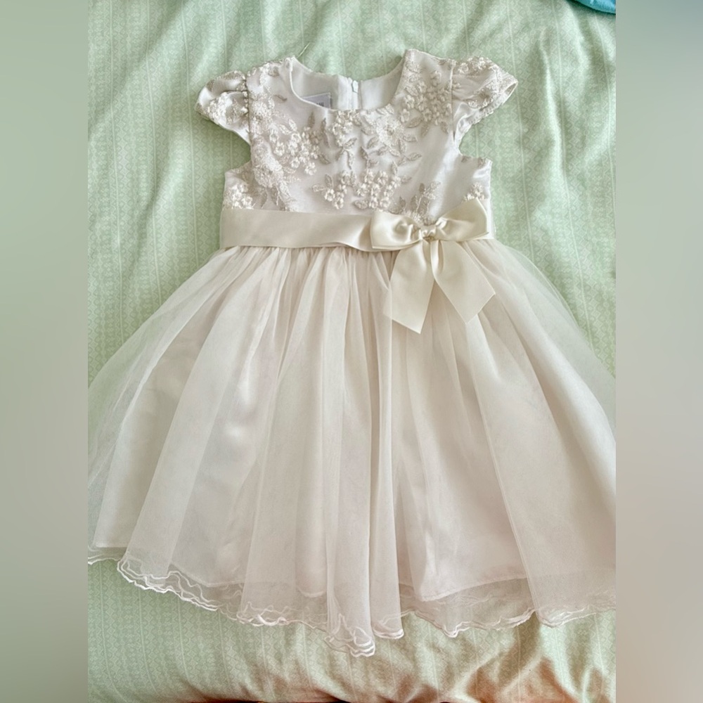 Ivory Floral Embroidered Tulle Dress girl 2T